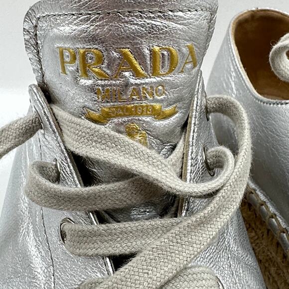 PRADA Metallic Silver Napa Platform Espadrille Sneaker Sz 40 / 10 $730 - Picture 6 of 10